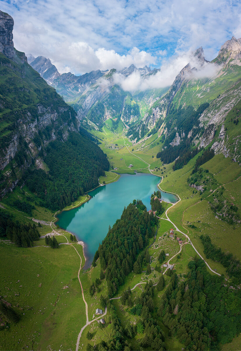 Lake Seealpsee, Switzerland, mountains, lake, blue