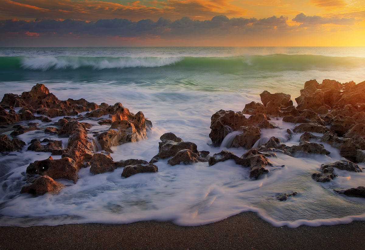 ocean, wave, sunrise, dawn, beach, sand, Florida, Patrick Zephyr