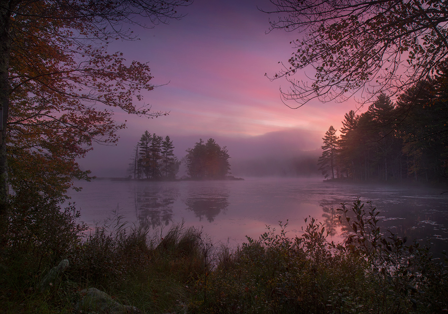 autumn, New England, sunrise, dawn, pink, Petersham, Harvard Pond, Massachusetts, Patrick Zephyr
