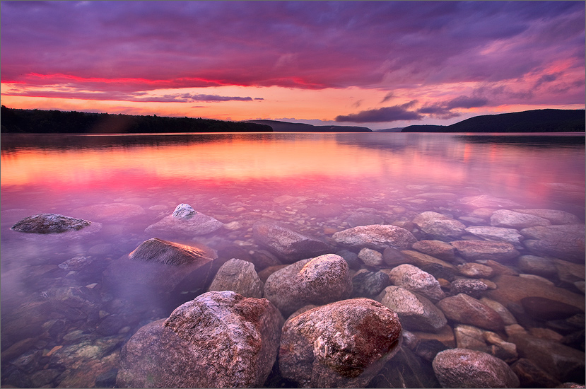 Quabbin, sunset, rocks, lake, massachusetts