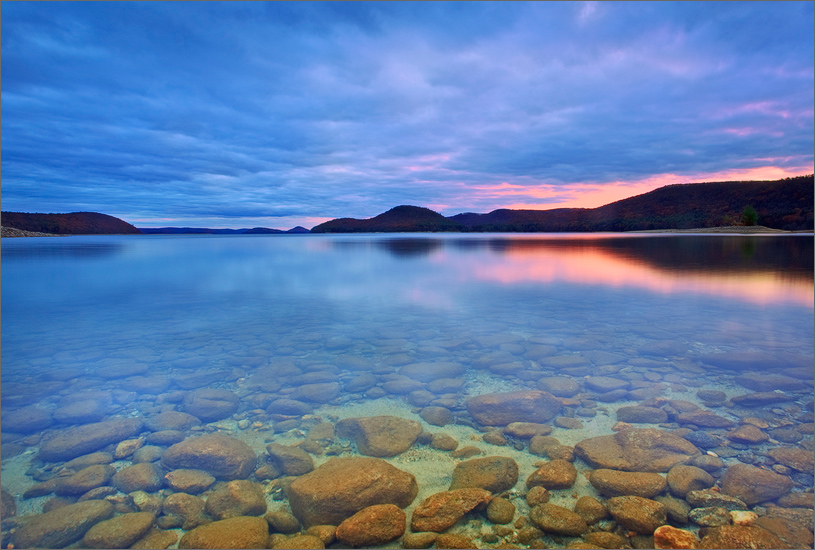 Quabbin, sunset, rocks, massachusetts