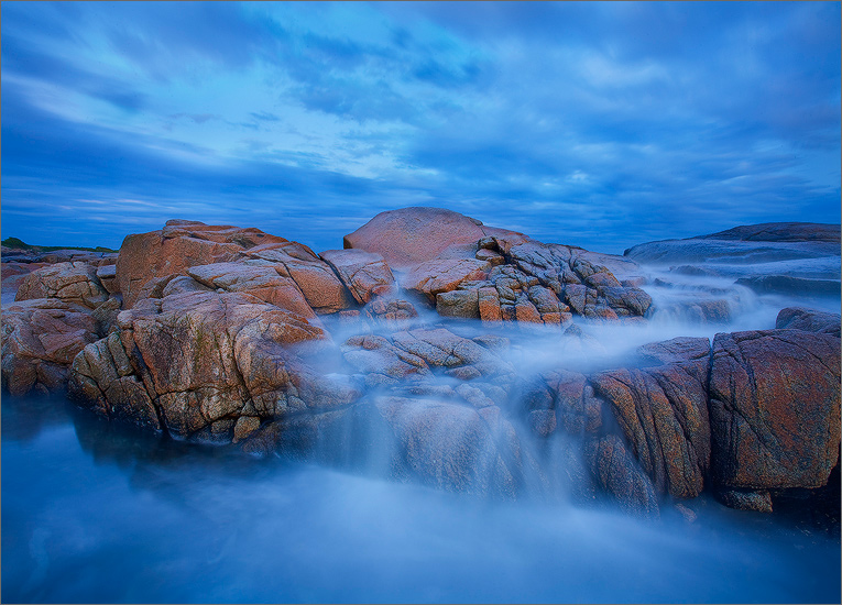 Biddeford pool, Maine, rocks, blue, sunset