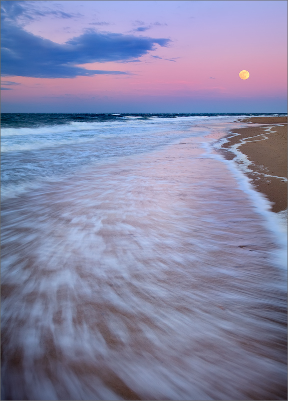 Cape cod, Massachusetts, moon, sunrise, pink, ocean, surf, herring cove