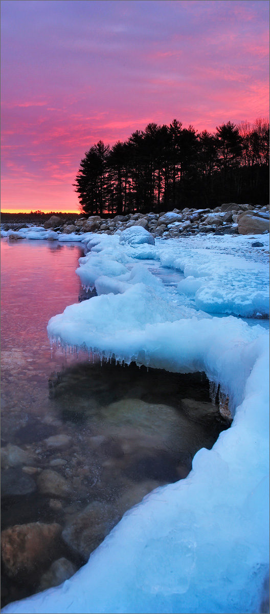 Sunrise, quabbin reservoir, pink, ice, snow, Massachusetts,