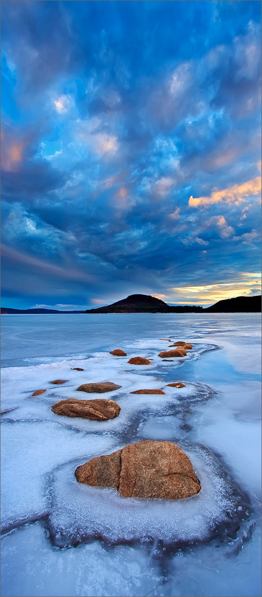 Quabbin reservoir, Massachusetts, ice, winter, snow, sunset