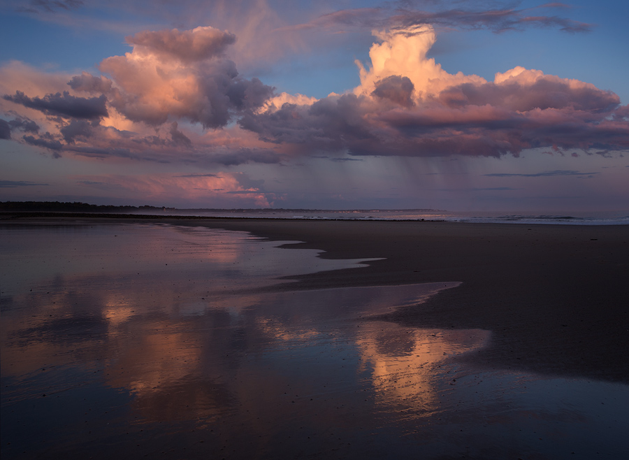 rain, sunset, wells, maine, beach, ocean, reflection, Patrick Zephyr Photography