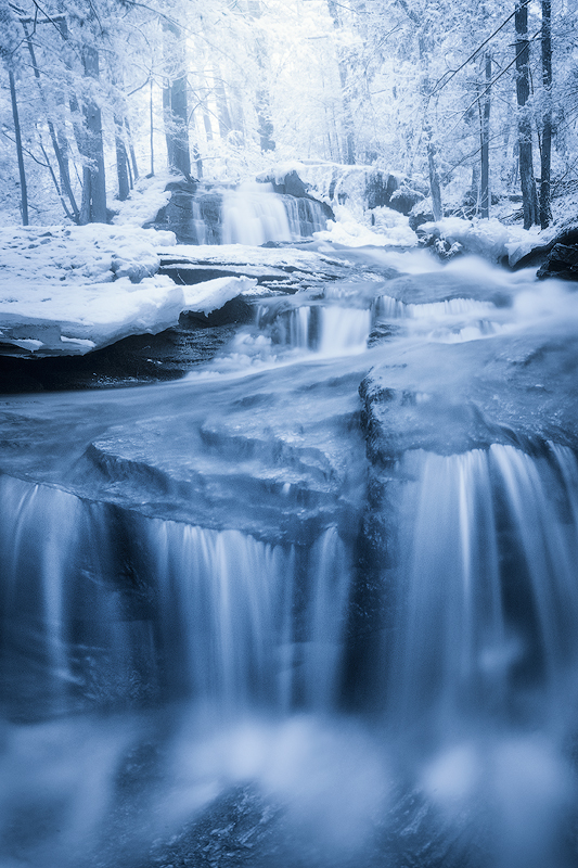 waterfall, winter, blue, ice, snow, cascade