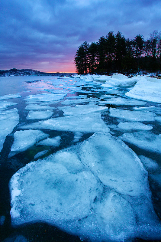 Quabbin reservoir, Massachusetts, ice, winter, sunrise