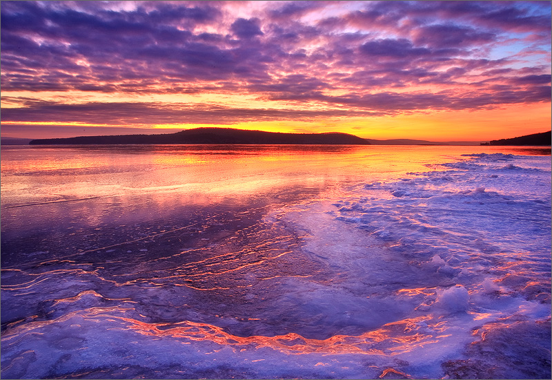 quabbin reservoir, massachusetts, sunrise, cairnes, together, ice, winter