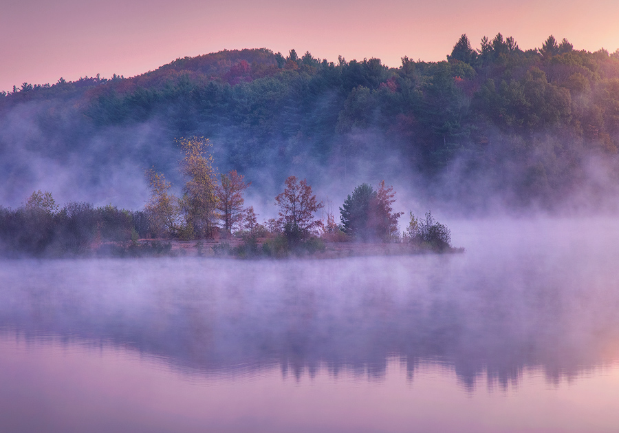autumn, New England, sunrise, dawn, pink, Boylston, Wachusett reservoir, Massachusetts, Patrick Zephyr
