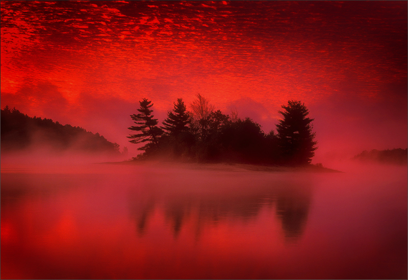 quabbin reservoir, massachusetts, sunrise, island, pink, fog