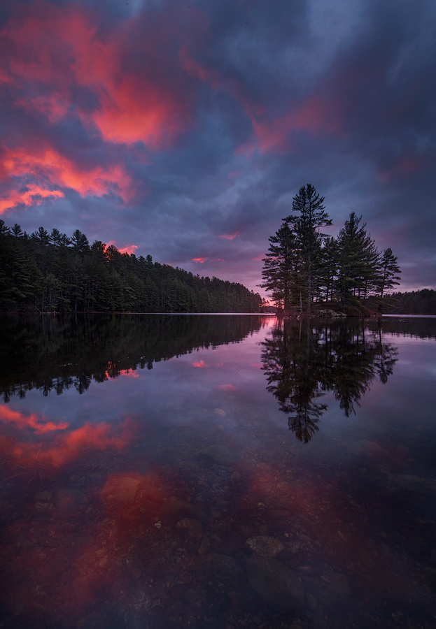 sunrise, quabbin reservior, Massachusetts, dawn, island, magenta, Patrick Zephyr, reflection