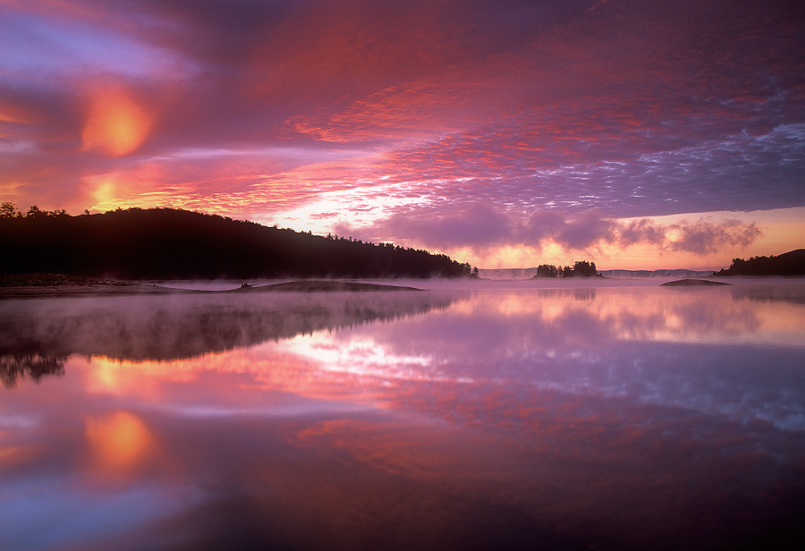 quabbin reservoir, massachusetts, sunrise, pink, reflection