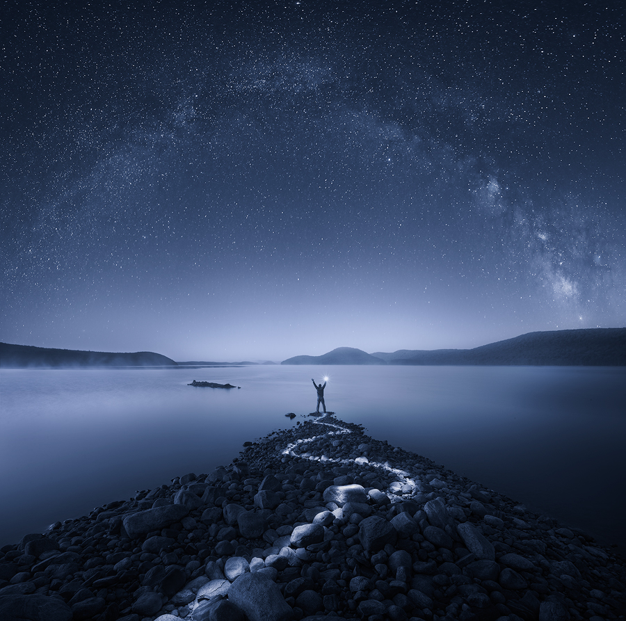 night, milkyway, quabbin reservoir, Massachusetts, long exposure, blue, rocks, stars