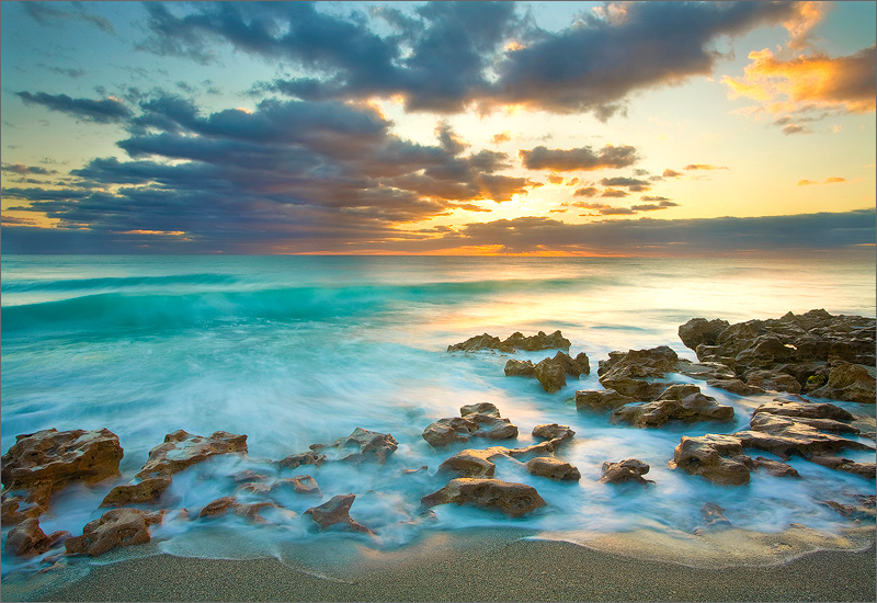 Florida, waves, ocean, surf, sunset, coral cove
