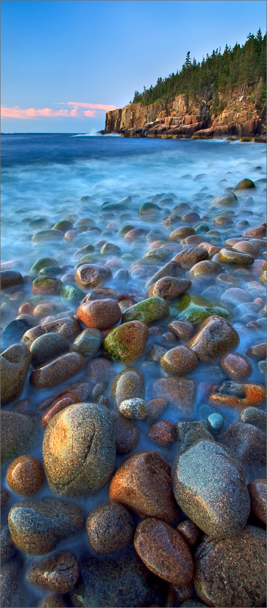 Acadia national park, Maine, cobblestones, blue, ocean, sunrise