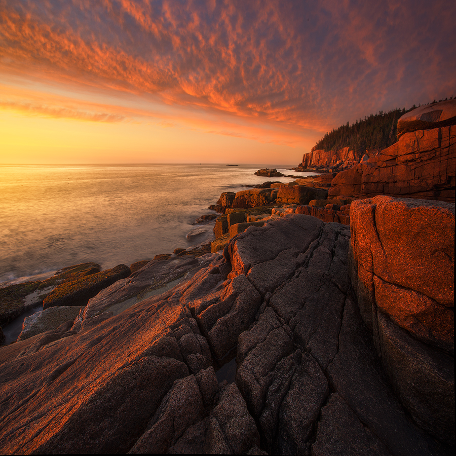 One of the most beautiful sunrises I've witnessed on the pink granite shores of Acadia National Park.