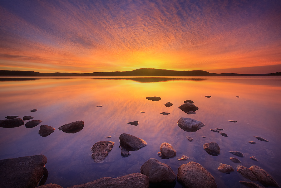 quabbin reservoir, massachusetts, sunrise. rocks,