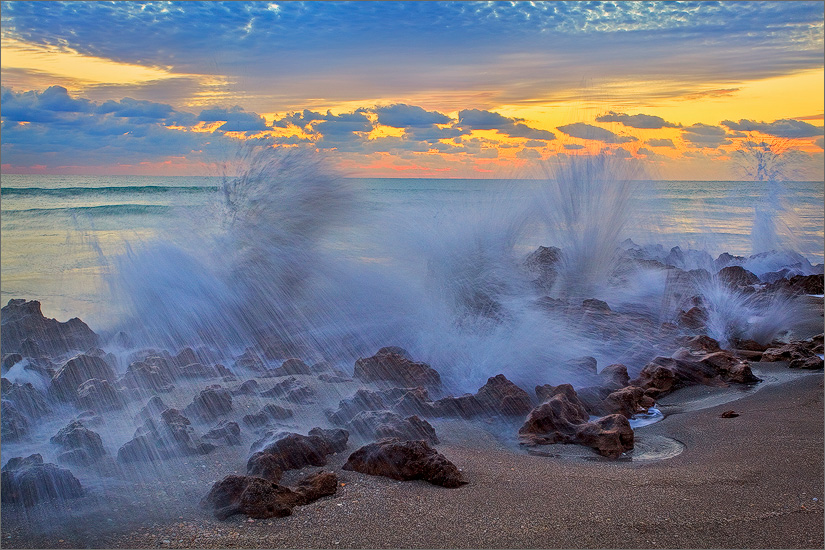 Florida, waves, ocean, surf, sunrise, coral cove
