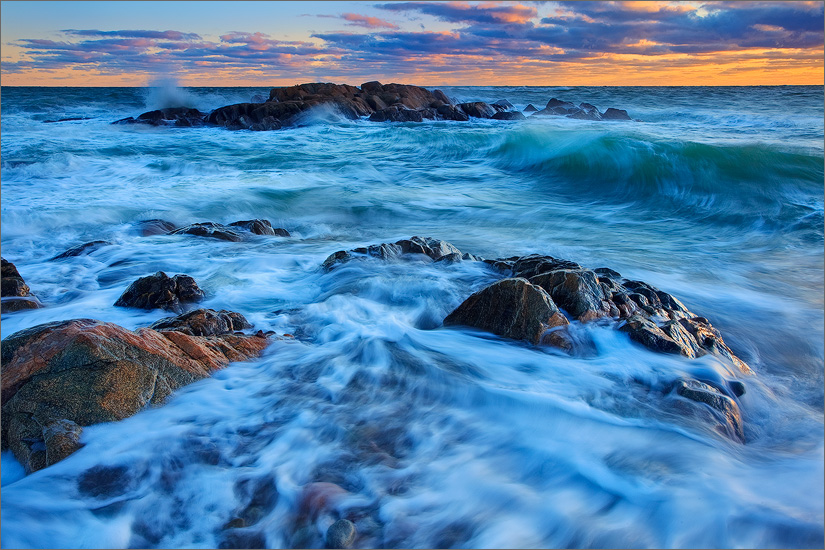 Cohasset, Massachusetts, ocean, sunset, waves, surf