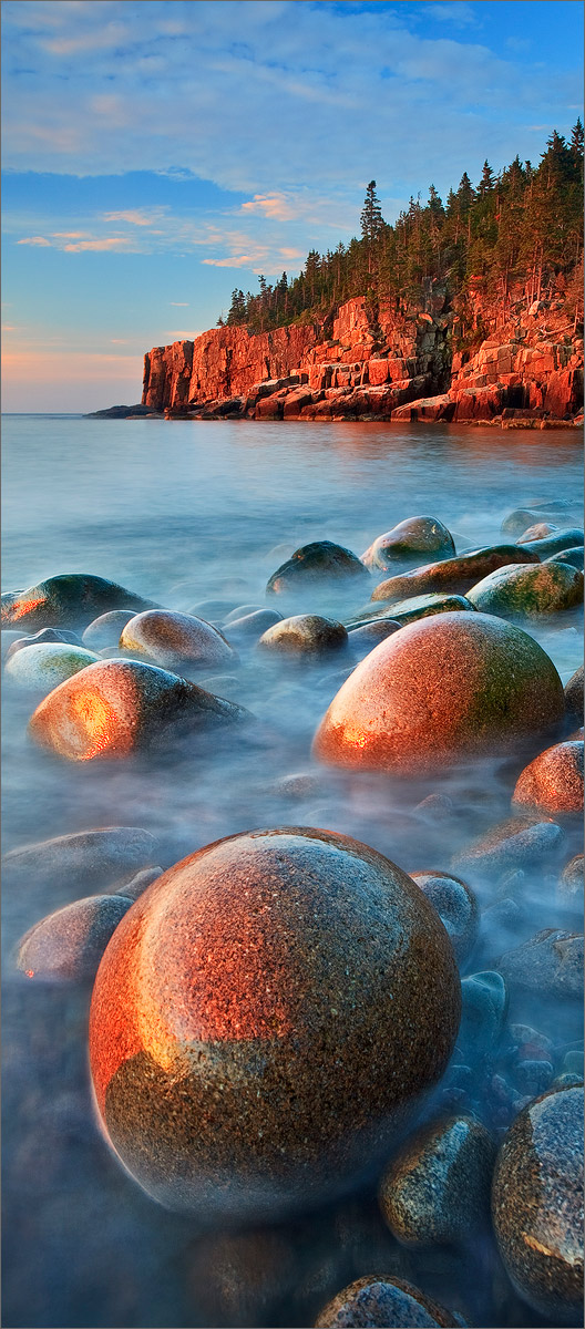 Acadia national park, Maine, cobblestones, blue, ocean, sunrise